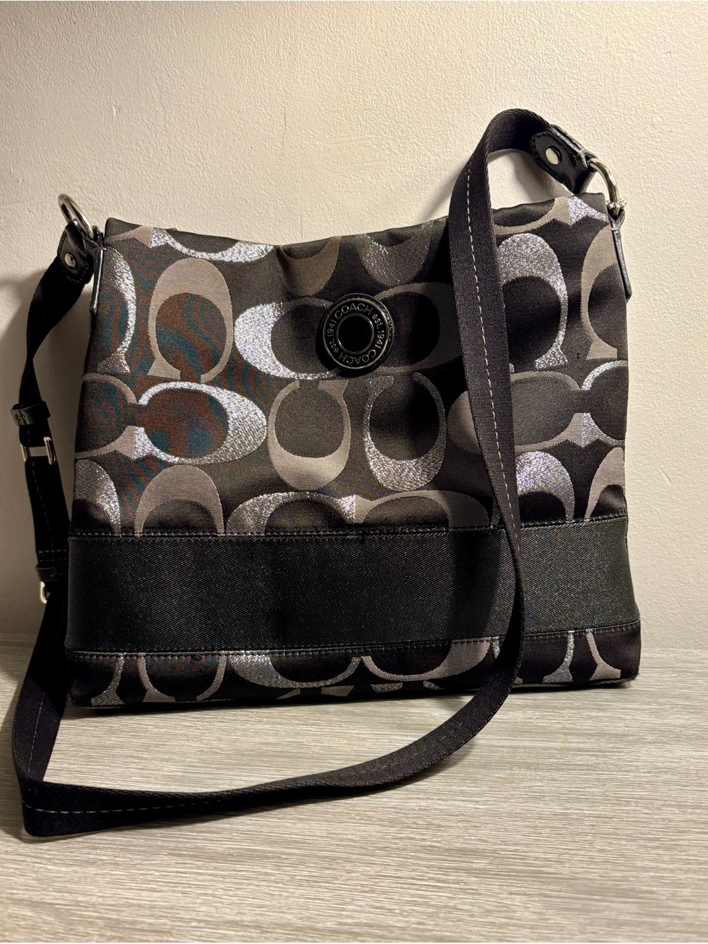 Coach Black and Silver Signature Crossbody Bag, NWOT